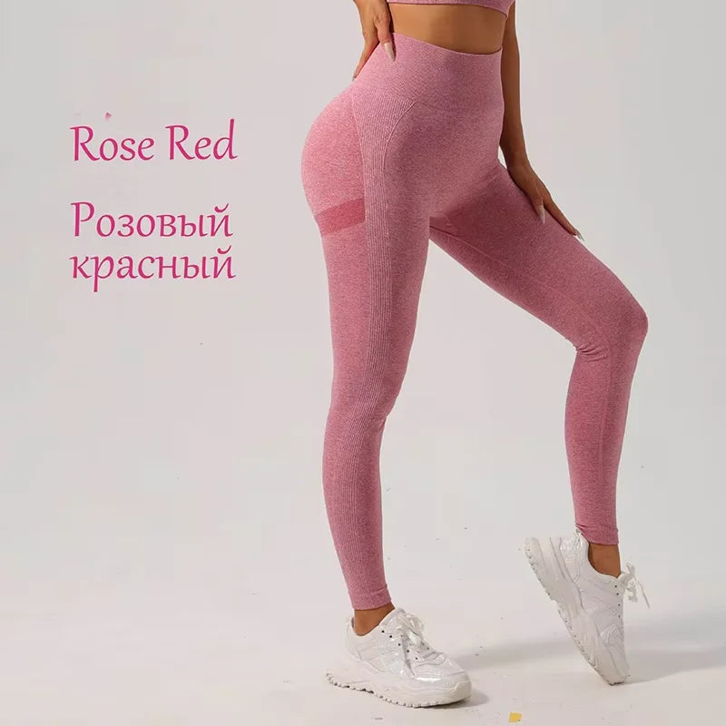 Women's Seamless Sports Leggings High Waist Elastic Solid Yoga Gym Jogging Tummy Control Running Leggings