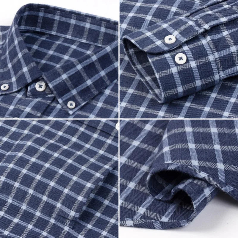 100% Pure Cotton Flannel Men Plaid Shirts Male Business Casual High Quality Pocket Long sleeve Shirt for Men Button Shirt S-5XL