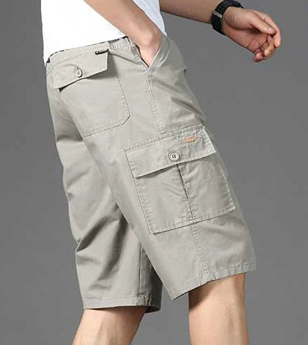 Mens Cotton Cargo Shorts Below Knee Lenth Summer Elastic Waist Sweatpants Hiking Running Bermuda Shorts Gym Below Knee Shorts