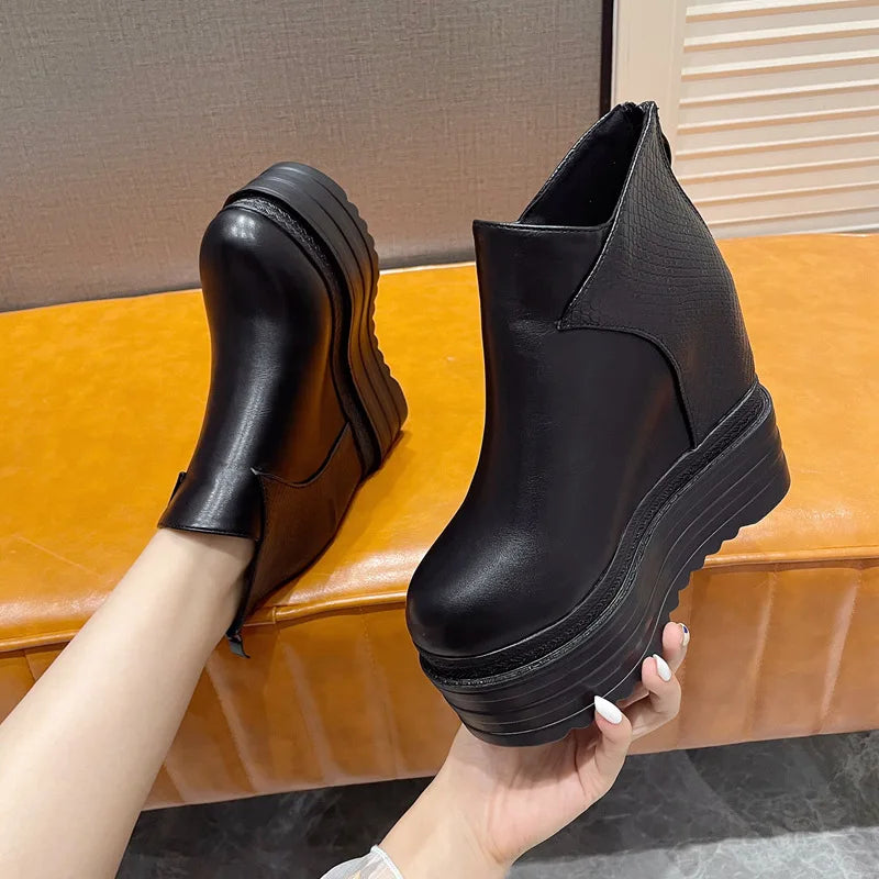 Platform Sneakers Wedge shoes Women Ankle Boots Chunky Height Inside Roman Shoes Spring Autumn High Heels Fashion Ladies Booties