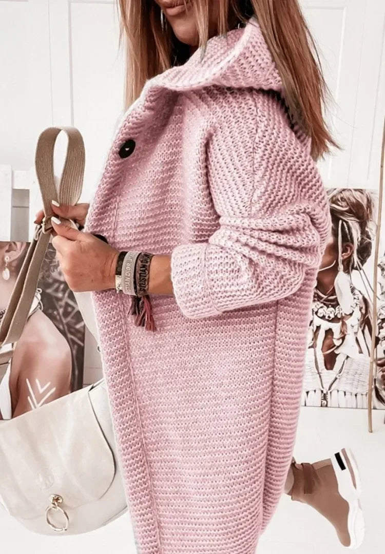 Solid Hooded Long Cardigan for Women Autumn Fashion Casual Loose Button Knitted Sweater Coat Daily Basic Cardigan New Outerwear