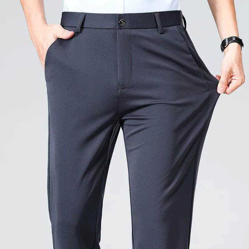 Men's Stretchy Casual Pants Business Suit Pants Spring Summer Breathable Dress Pants Full Length Homme Work Trousers