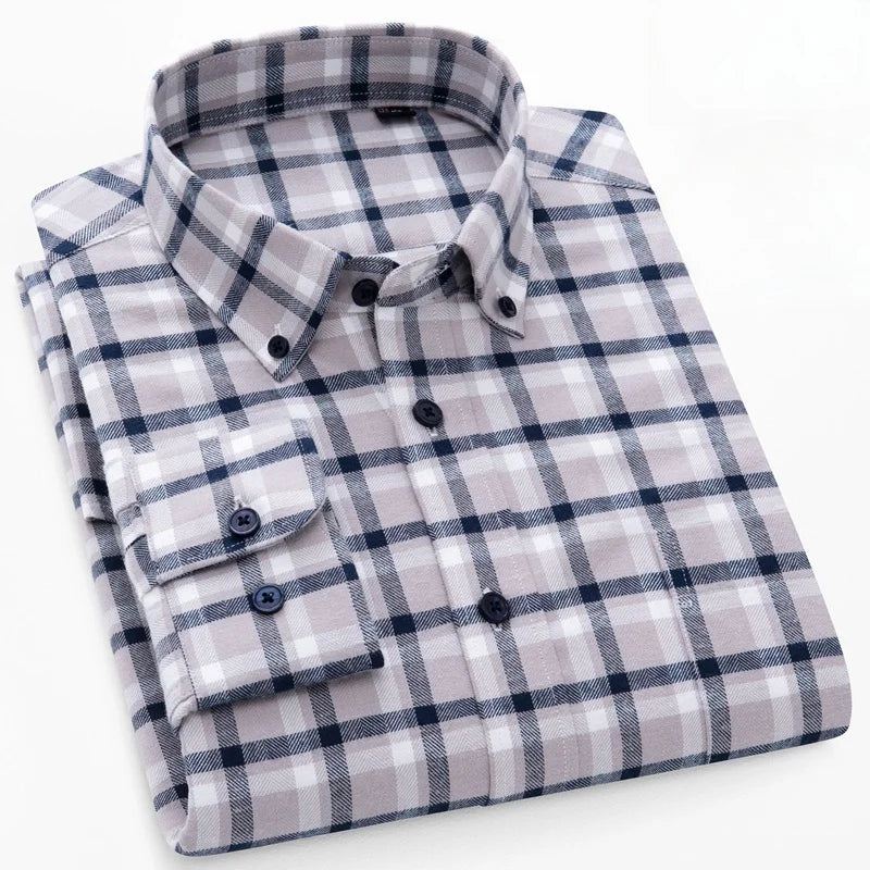 100% Pure Cotton Flannel Men Plaid Shirts Male Business Casual High Quality Pocket Long sleeve Shirt for Men Button Shirt S-5XL