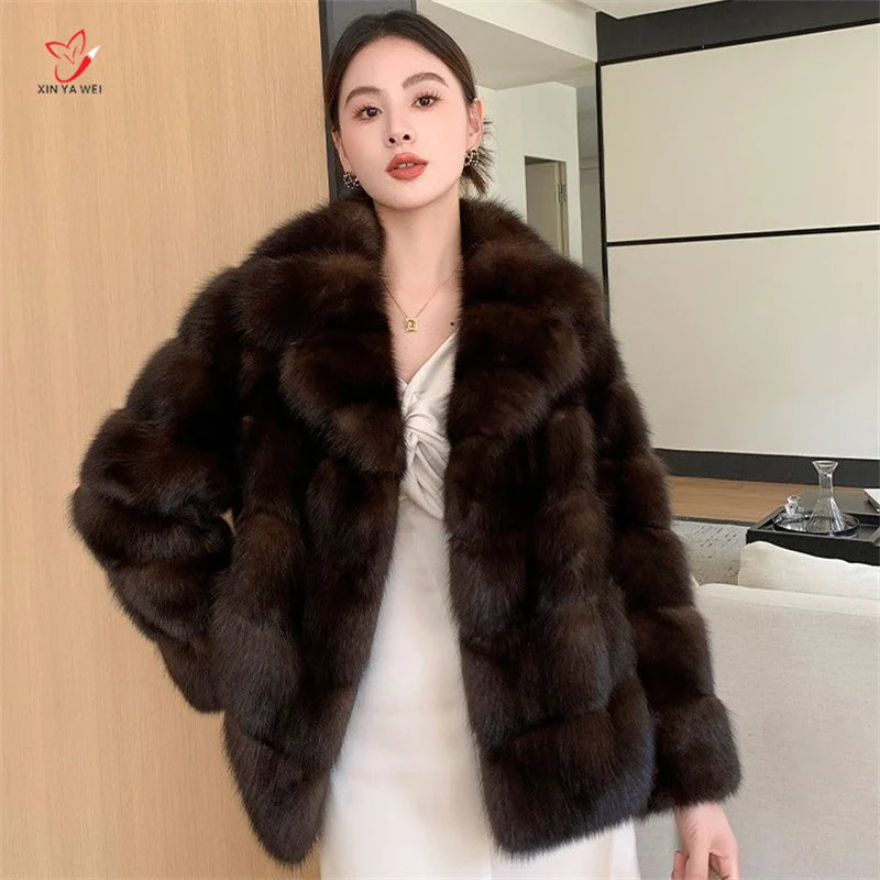 Women's Luxury Winter Fashion Faux Fur Coat Brown Fur Coat Women Thick Warm Outerwears Furs Women Fluffy Faux Fur Jacket Female