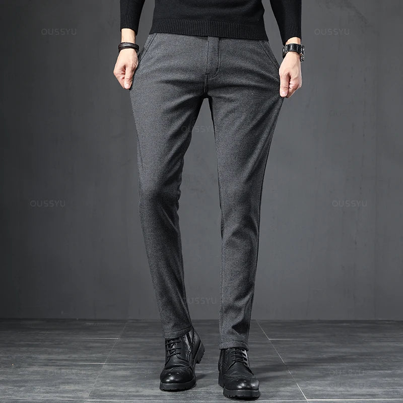 2024 Spring Autumn Business Dress Pants Men Elastic Waist Frosted Fabric Casual Trousers Formal Social Suit Pant Costume Homme