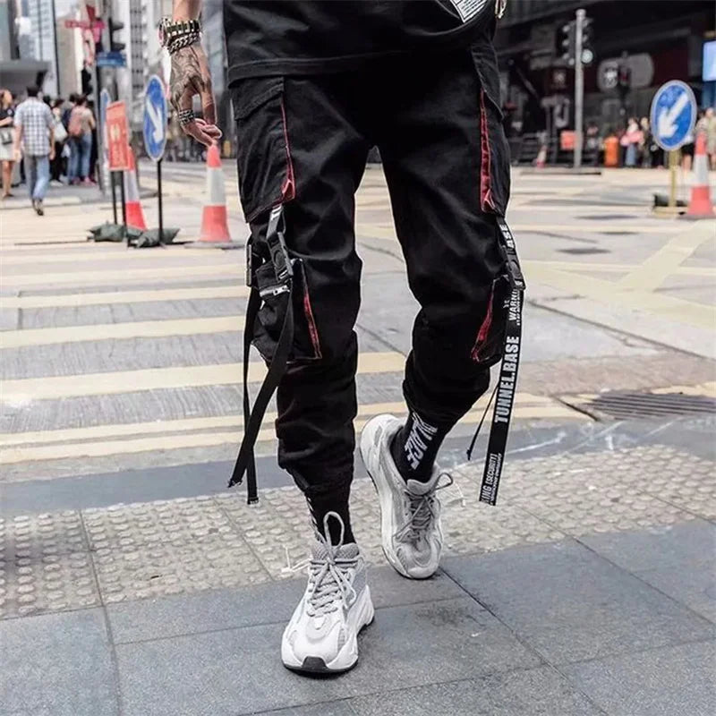 Y2K Joggers Cargo Pants For Men Casual Hip Hop Pocket Mens Trousers Sweatpants Streetwear Ribbons Techwear Black Baggy Pant 브론슨