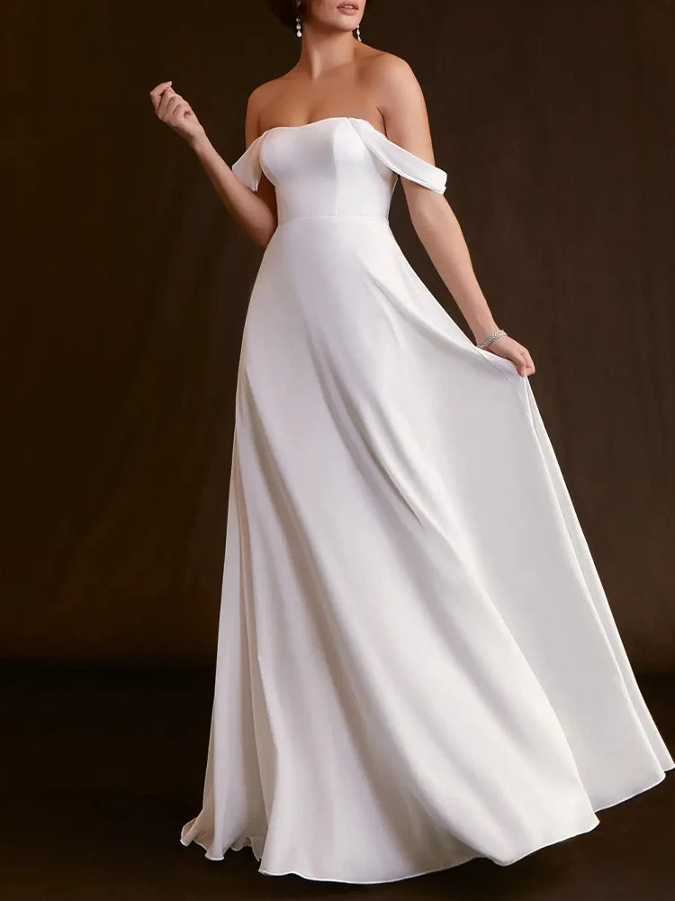 Women's bride off-shoulder wedding elegant flowing wedding dress evening gown formal dignified wedding guest party dress dress