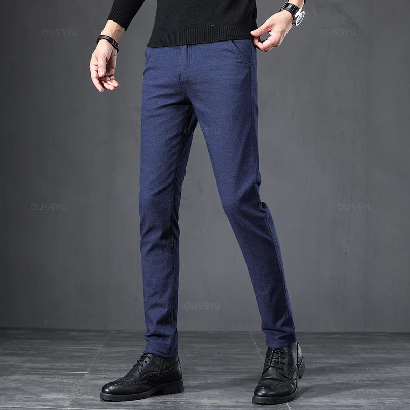 2024 Spring Autumn Business Dress Pants Men Elastic Waist Frosted Fabric Casual Trousers Formal Social Suit Pant Costume Homme