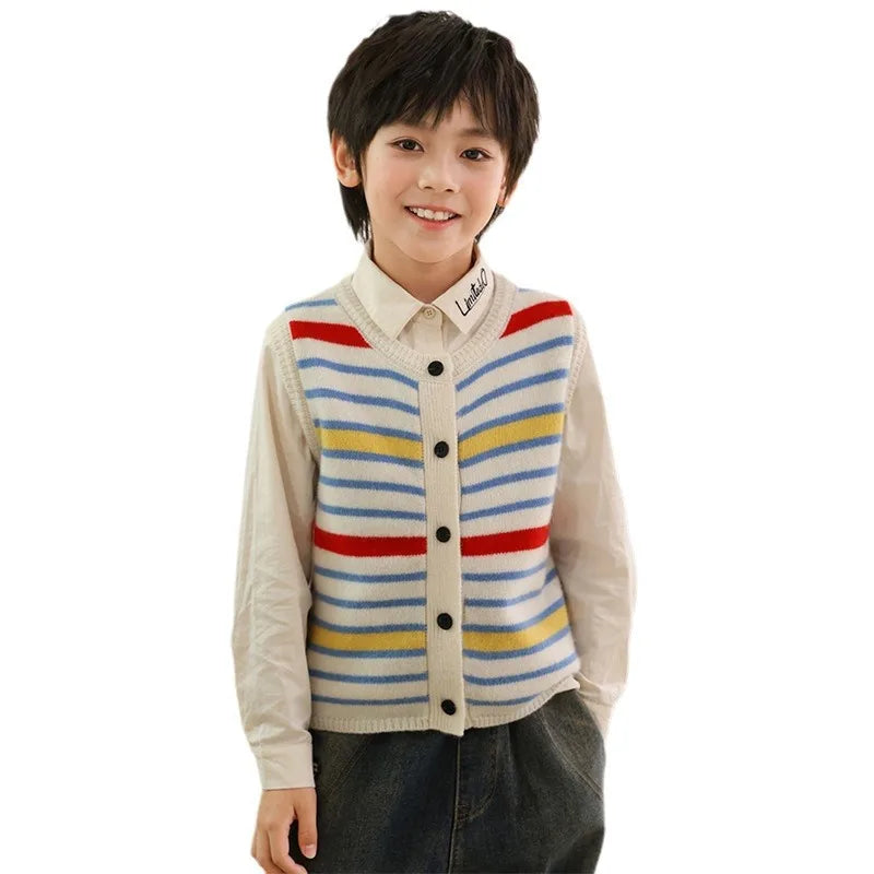 Fashionable Stylish Striped Wool Men's and Women's's Same Vest Autumn and Winter New Sleeveless Cardigan F