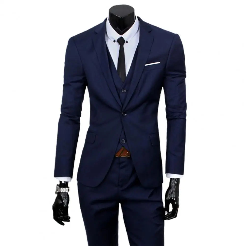 3 Pieces Business Blazer +Vest +Pants Suit Sets Men Fashion Solid Slim Wedding Set Vintage Classic Suits for men costume homme