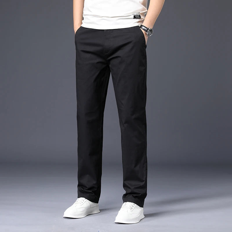 Mens Pants Cotton Casual  Stretch male trousers man long Straight High Quality 4 color Plus size pant suit  42 44 46