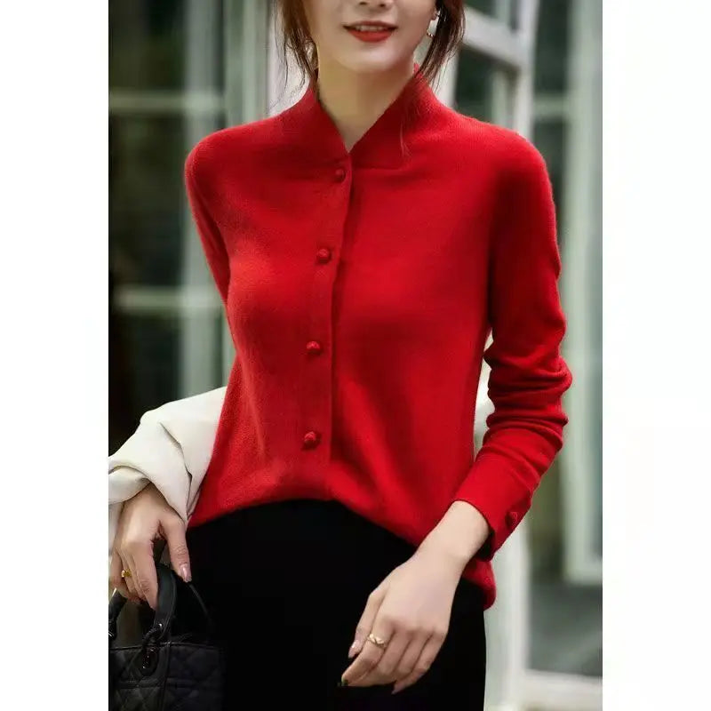 New Retro Chinese Style Stand Up Collar Cardigan Loose Sweater Fashionable Knitted Jacket Trendy Top