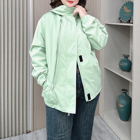 Outdoor Jacket Lovers Plus Size Women Autumn New Loose Leisure Weatherproof Rainning Proof Hooded Zipper Trench Coat 2275