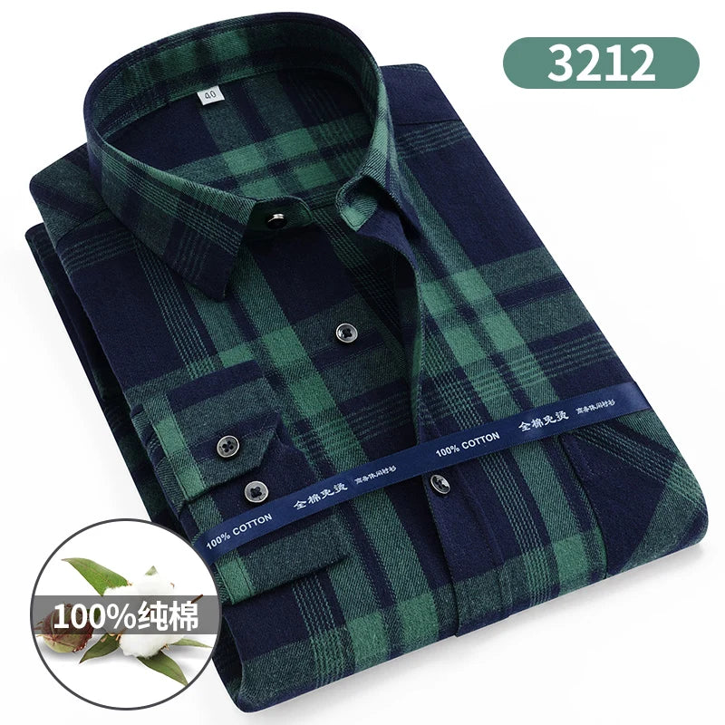 Size 11XL 10XL 9XL Fashion Flannel Plaid Shirts For Men‘s Long Sleeve Cotton Casual Blouse Soft Standard-Fit Shirt Male Clothing