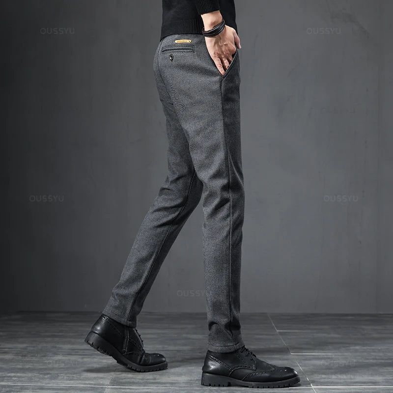 2024 Spring Autumn Business Dress Pants Men Elastic Waist Frosted Fabric Casual Trousers Formal Social Suit Pant Costume Homme