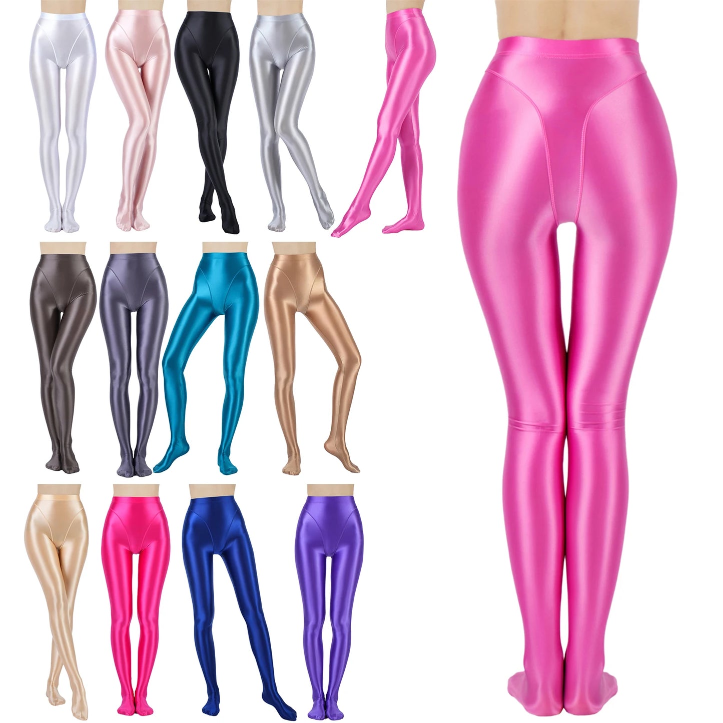 Womens Oil Shiny Tights Pants Glossy High Waist Stretchy Stockings Pantyhose Ballet Yoga Pilates Fitness Sports Workout Leggings