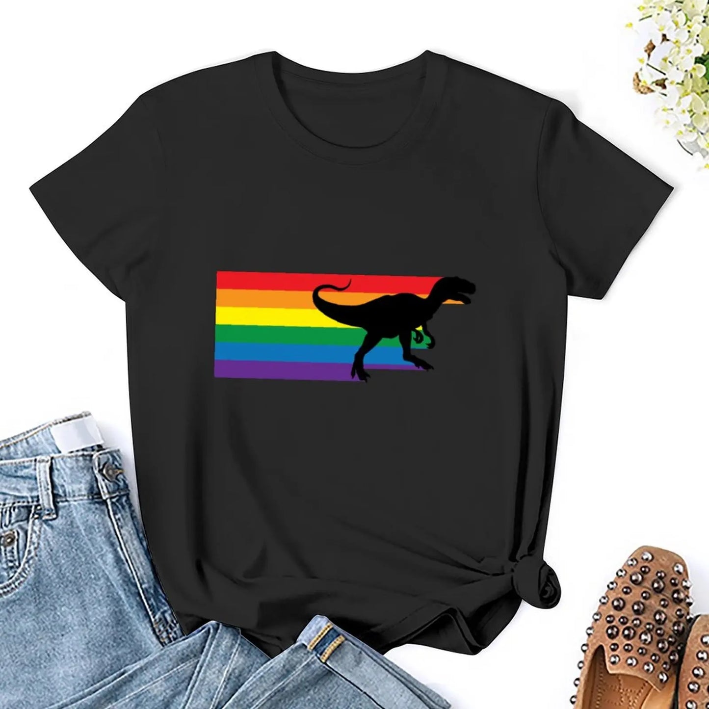 Rainbosaurus rex T-Shirt plus size tops tops Aesthetic clothing Womens graphic t shirts