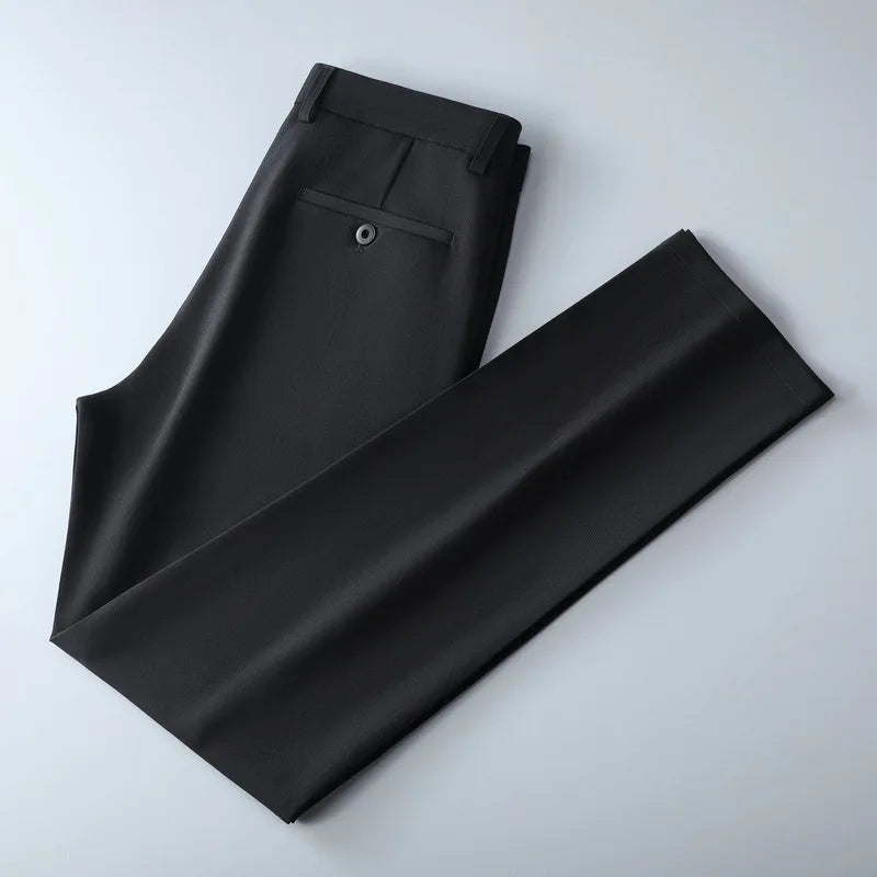 Men's Casual Stretch Pants Quick Dry Sportswear Straight Fit Full Length Office Trousers Black Navy Spring Autumn