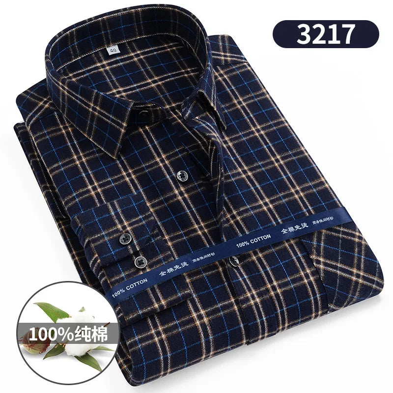 Size 11XL 10XL 9XL Fashion Flannel Plaid Shirts For Men‘s Long Sleeve Cotton Casual Blouse Soft Standard-Fit Shirt Male Clothing