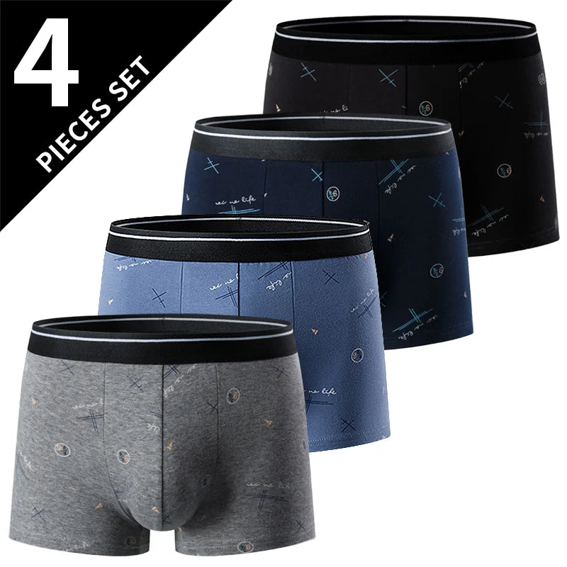 4-piece men's printed letter underwear beach shorts comfortable breathable teenagers plus size underwear up to 6XL.