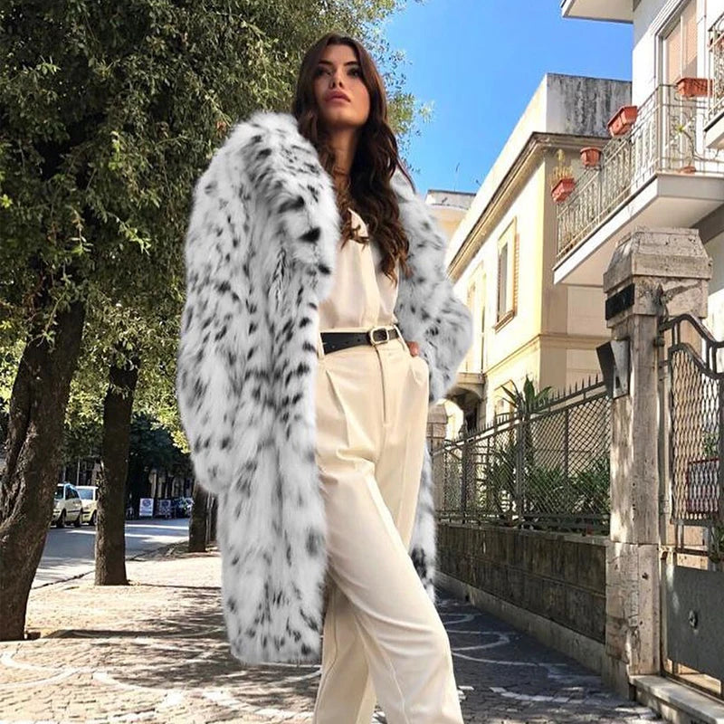 Luxury Brand Fluffy Furry Leopard Faux Fur Coats Women 2024 Winter Long Belted Overcoats Fashion Ladies Fox Fur Coats Outerwear