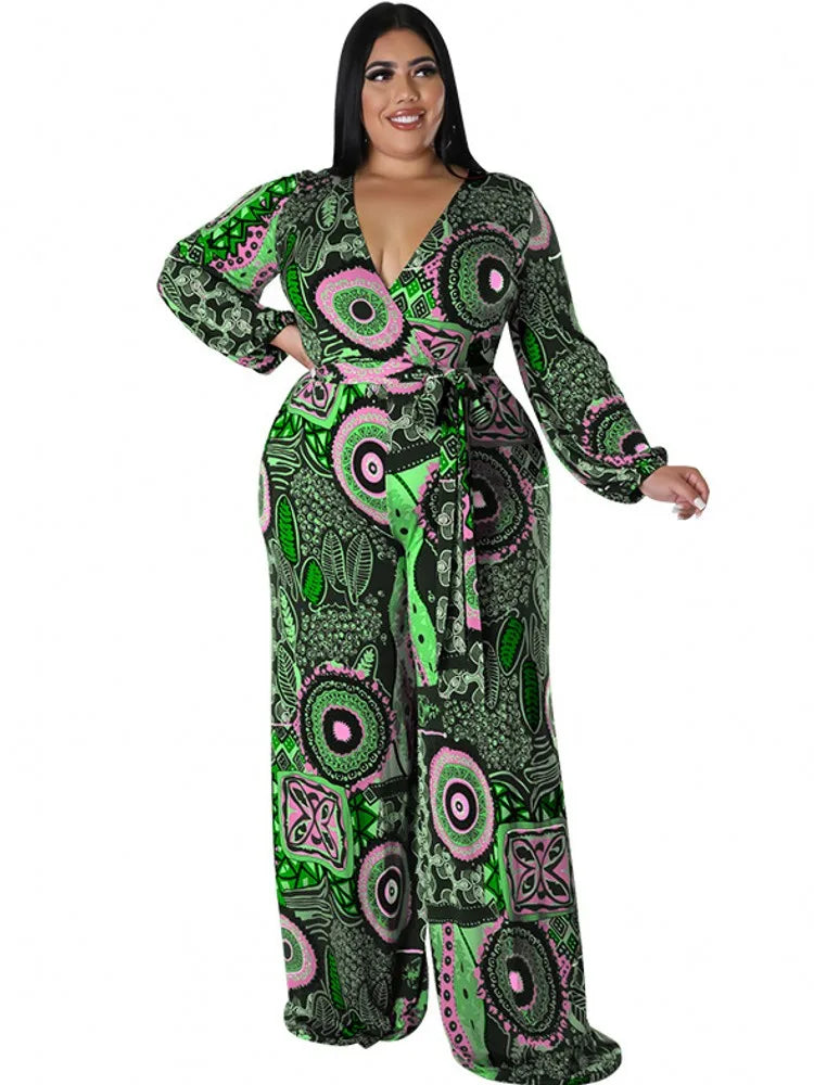 Plus Size Women Clothes Jumpsuit Spring Clothes Green Urban Leisure Bodysuit New 2025 Wide Leg Jumpsuit Wholesale Dropshipping