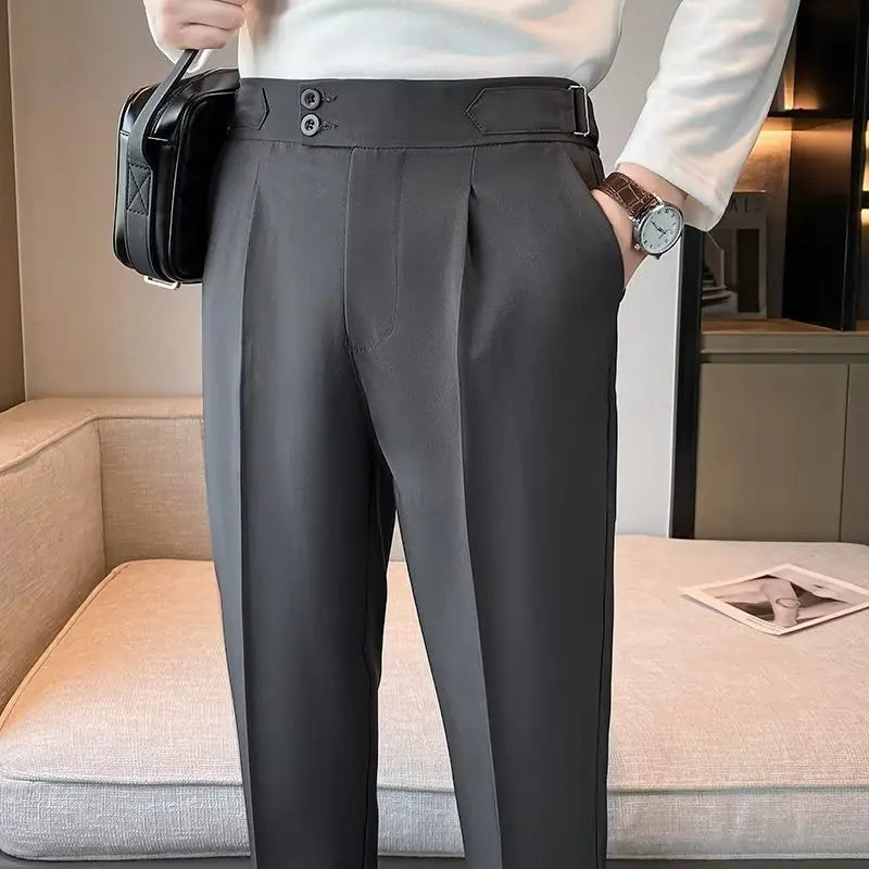 2023 New British Style Solid High Waist Draped Trousers Korea Men Formal Blazer Pants Slim Business Casual Suit Pants Hommes