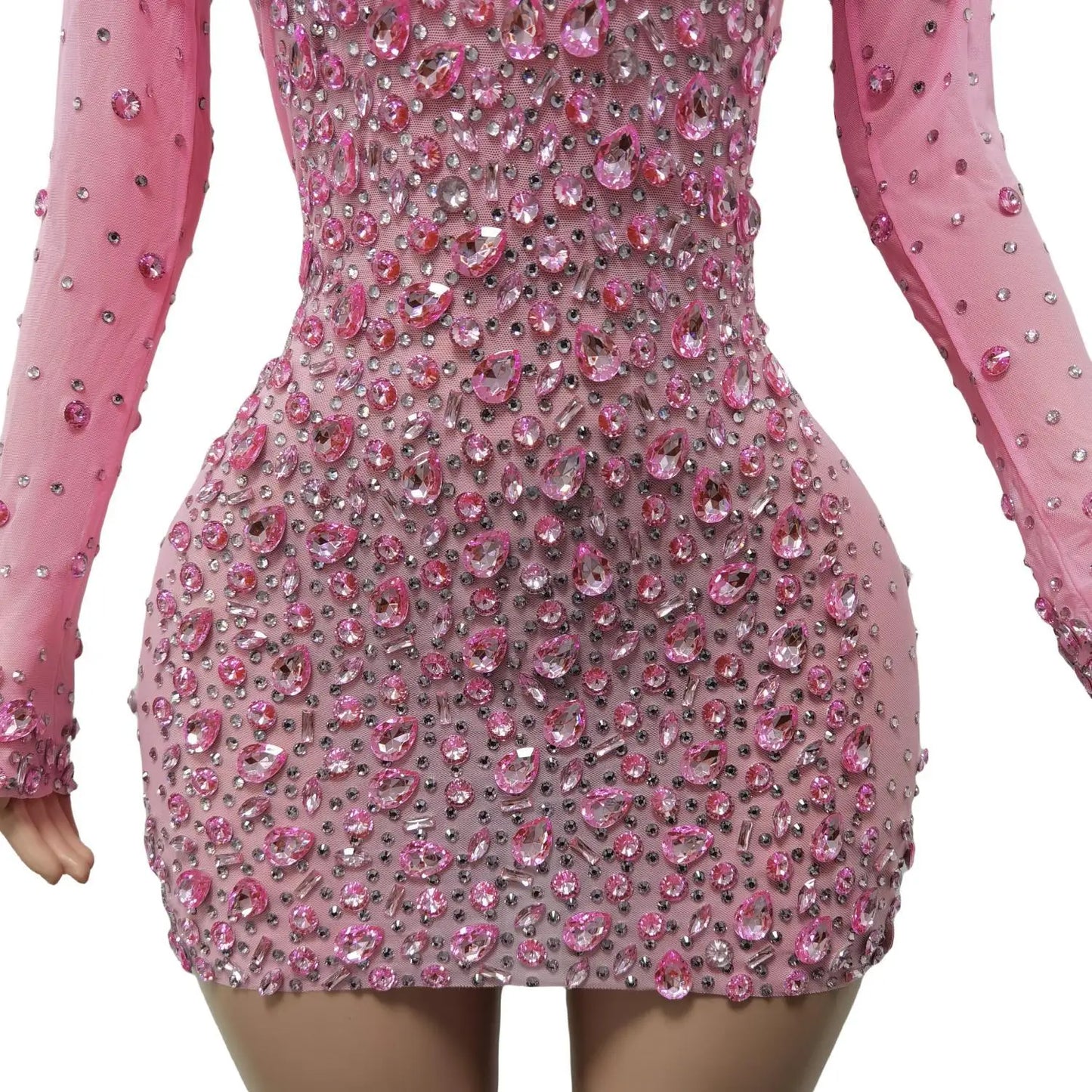 Sexy Dance Pink Dress Performance Sparkly Pink Rhinestones Dress Women Evening Birthday Celebrate Party Outfit 2024 Cuixing