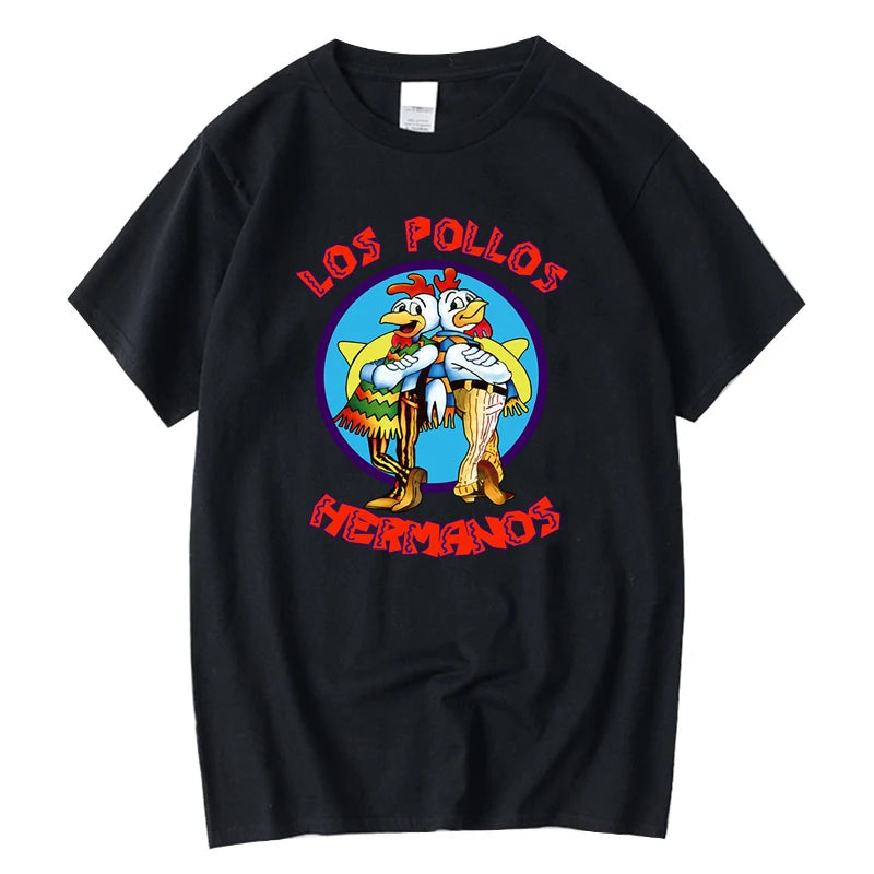 LOS POLLOS Hermanos Funny Printed T-Shirt Men Fashion Casual Short Sleeves Summer Cotton Breathable Tshirt Chicken Brothers Tees