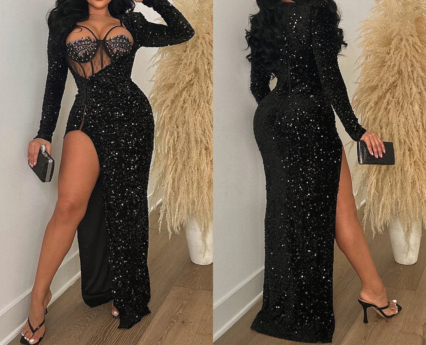 Luxury Dresses Women 2024 Sequin Elegant Party Dresses Woman Long Slit Dress Sexy Cocktail Prom Formal Evening Dresses HXY518