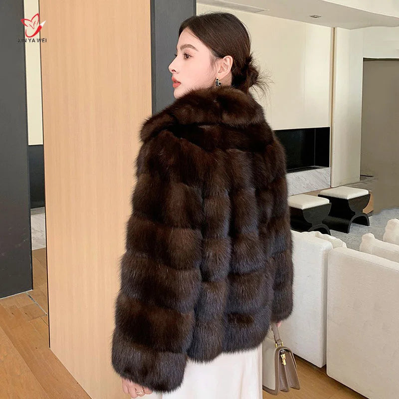 Women's Luxury Winter Fashion Faux Fur Coat Brown Fur Coat Women Thick Warm Outerwears Furs Women Fluffy Faux Fur Jacket Female