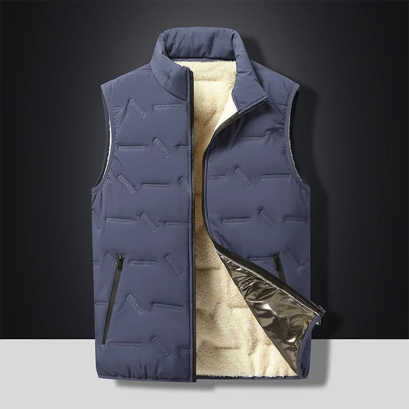 Men's Autumn Sleeveless Parka 2024 Winter Vest Jackets Casual Waterproof Vest Coats Mens Down Cotton Fleece Thick Thermal Vests