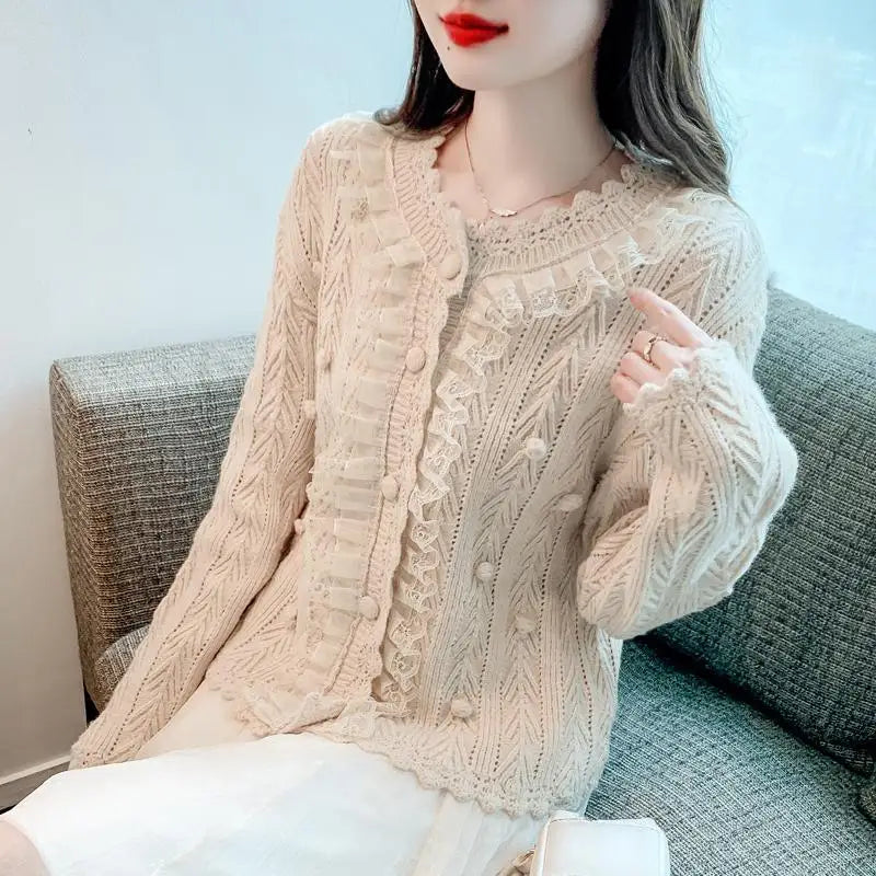 Lace Sweater Jacket Women's New Knitted Cardigan Loose Lazy Top