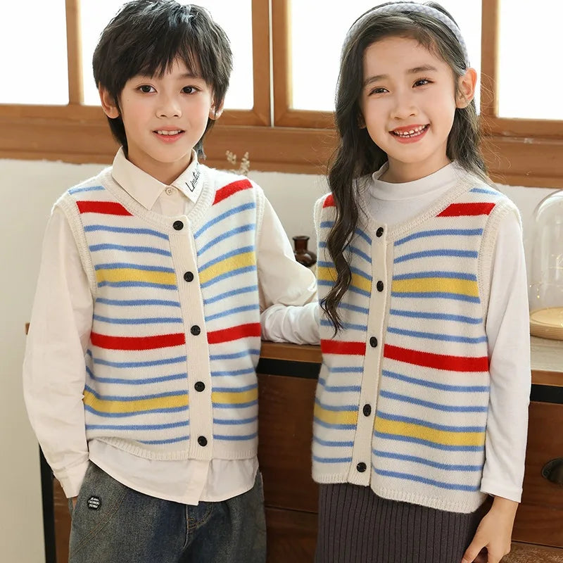 Fashionable Stylish Striped Wool Men's and Women's's Same Vest Autumn and Winter New Sleeveless Cardigan F