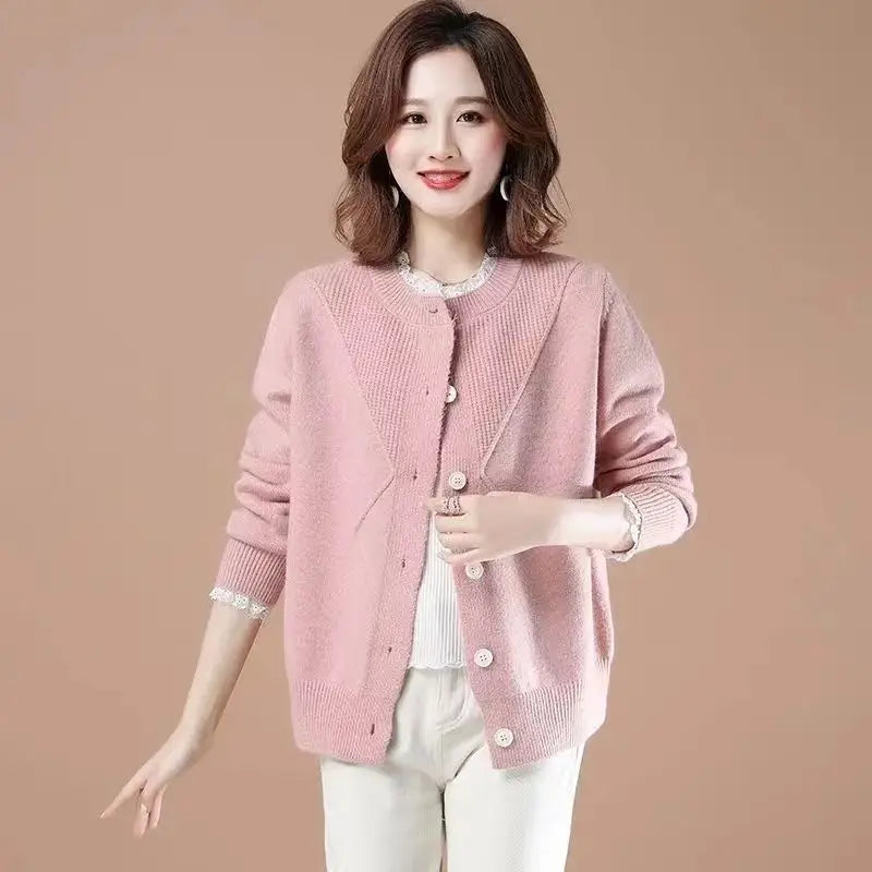 New Round Neck Lace Border Outer Knitted Sweater Loose Jacket Women's Top Cardigan Women