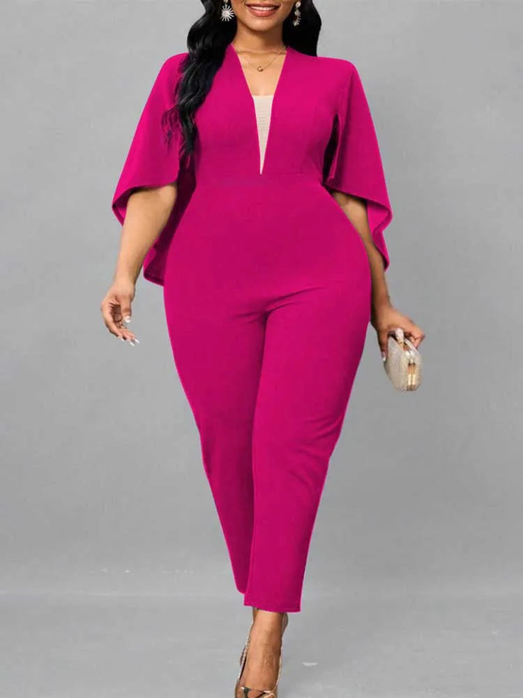 Jumpsuits for Women Autumn Batwing Sleeves Jumpsuit Ladies Elegant Office Formal Plus Size Sexy Jumpsuit Wholesale Dropshipping