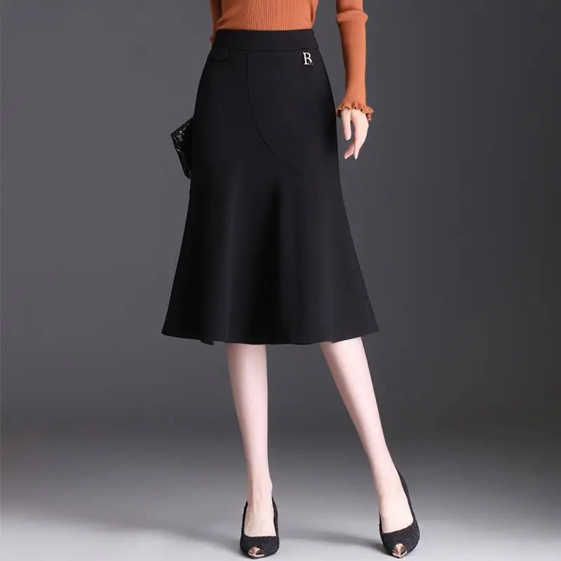 Fashion New High Waist Fishtail Skirt Women Solid Korean Fashion Simple Patchwork Elastic Versatile Wrap Hip One Step Half Skirt