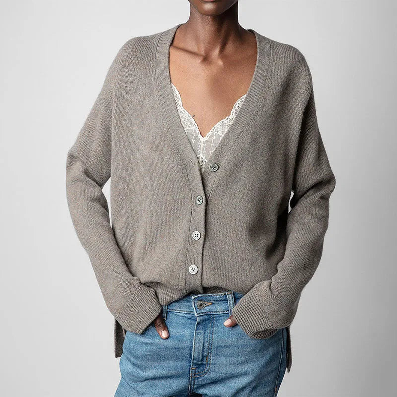 Zadig Brown Cardigans Female Casual V-Neck Cashmere Sweater Women Fashion Smile Face Cardigan Sweaters Button Autumn Tops