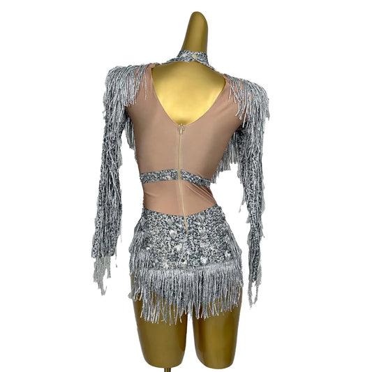 Sparkly Rhinestones Fringes Bodysuit Women Nightclub Outfit Glisten Costume One-piece Dance Wear Singer Stage Leotard Huixizi