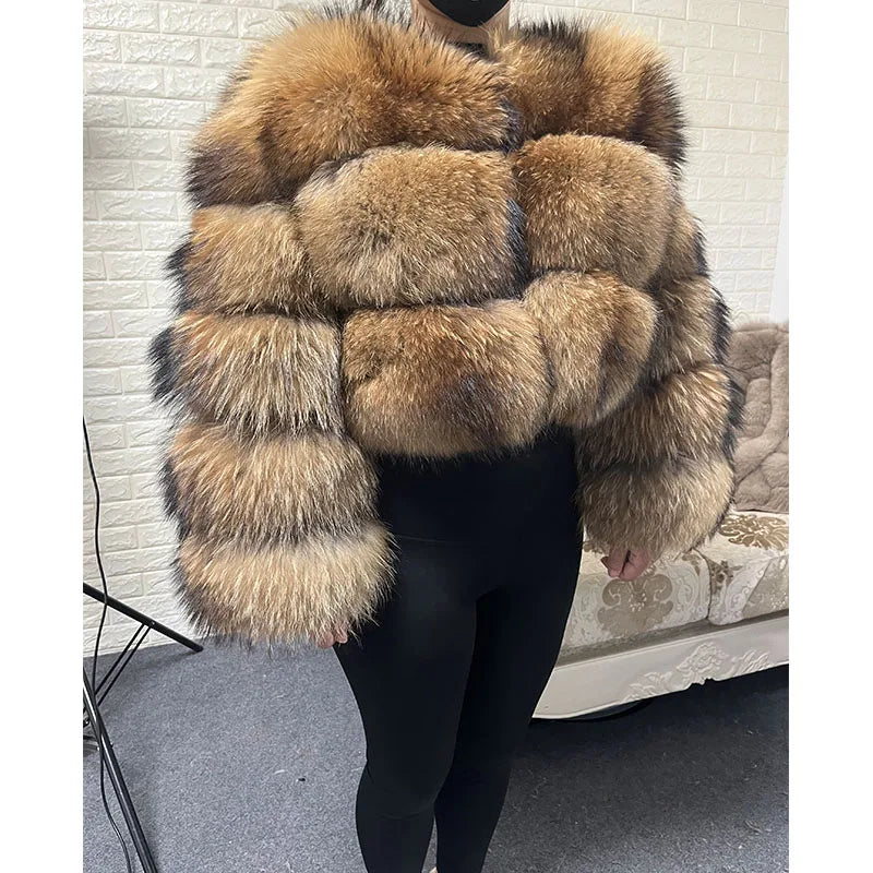 MAOMAOKONG 2024 Plus Size tops Clothing Curve coat Women's Natural real raccoon Fur Coat winter jackets outerwears Female Vest