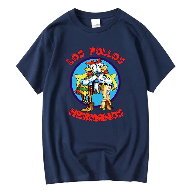 LOS POLLOS Hermanos Funny Printed T-Shirt Men Fashion Casual Short Sleeves Summer Cotton Breathable Tshirt Chicken Brothers Tees