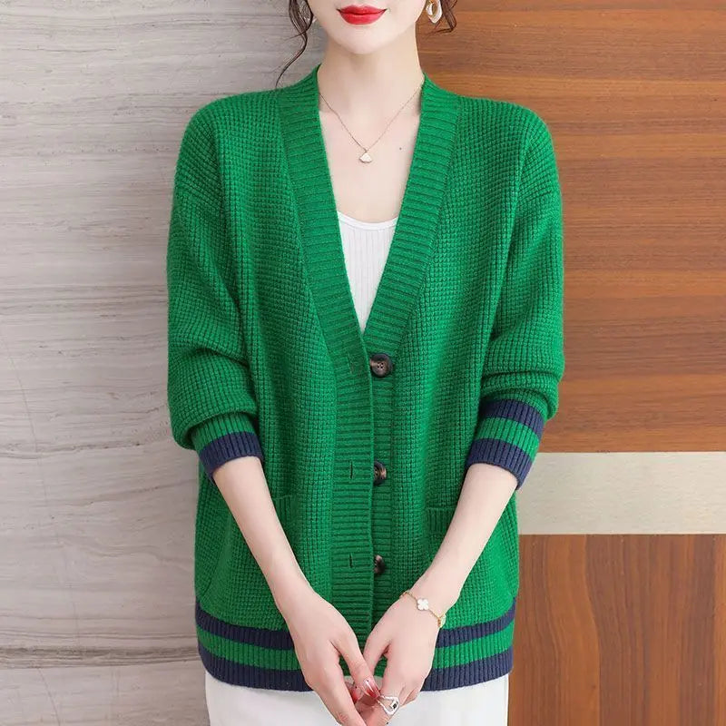 Extra Large Size Fat Mom Cardigan Sweater Spring Autumn Korean Style Sweater Jacket Temperament Sweater Women Clothing