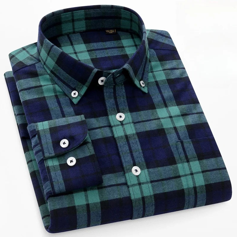 100% Pure Cotton Flannel Men Plaid Shirts Male Business Casual High Quality Pocket Long sleeve Shirt for Men Button Shirt S-5XL