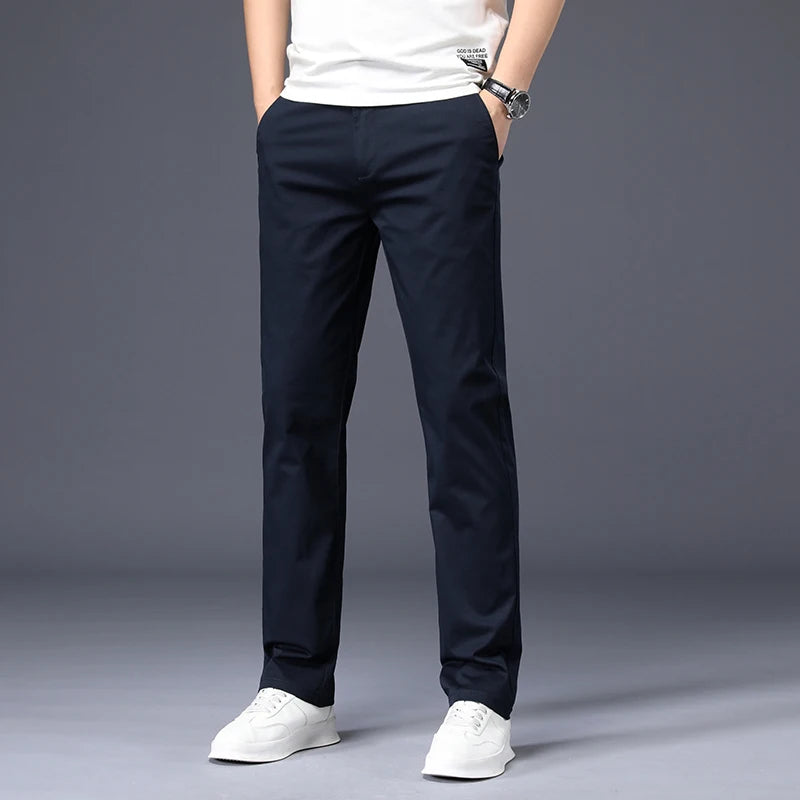 Mens Pants Cotton Casual  Stretch male trousers man long Straight High Quality 4 color Plus size pant suit  42 44 46