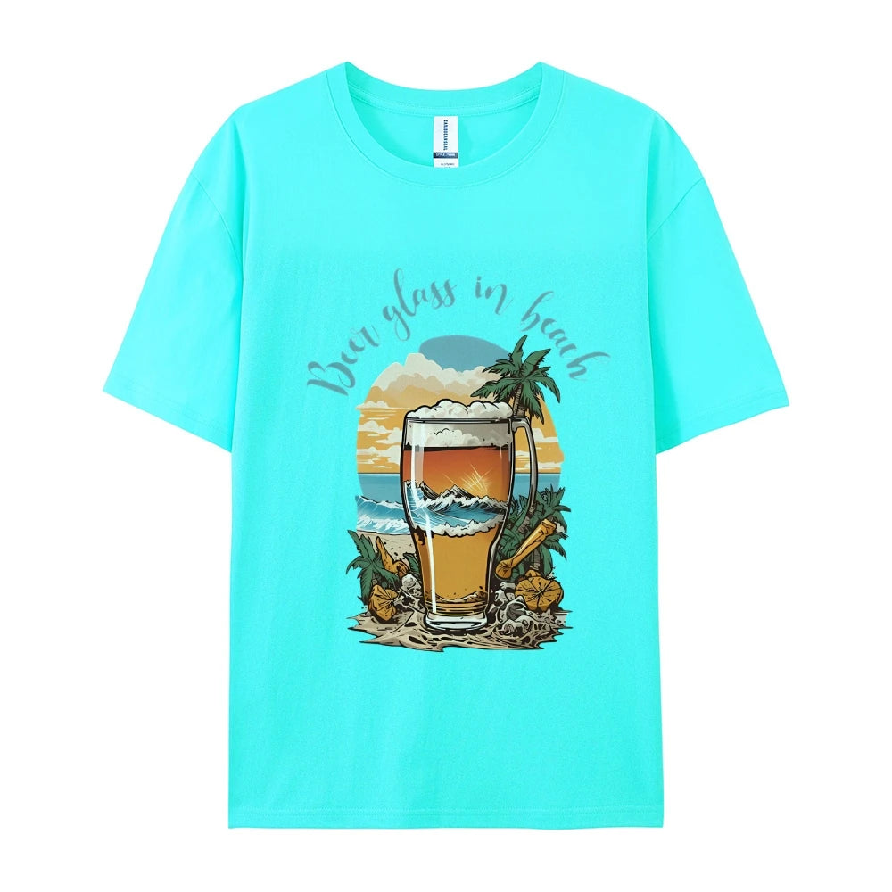 Beer Glass In Beach Women’s Graphic Tee Summer Vacation T-Shirt Beers Lover Shirt Oktoberfest Tshirts Women’s Clothes Top Tees