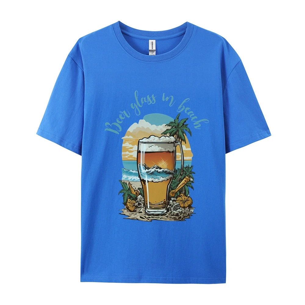 Beer Glass In Beach Women’s Graphic Tee Summer Vacation T-Shirt Beers Lover Shirt Oktoberfest Tshirts Women’s Clothes Top Tees