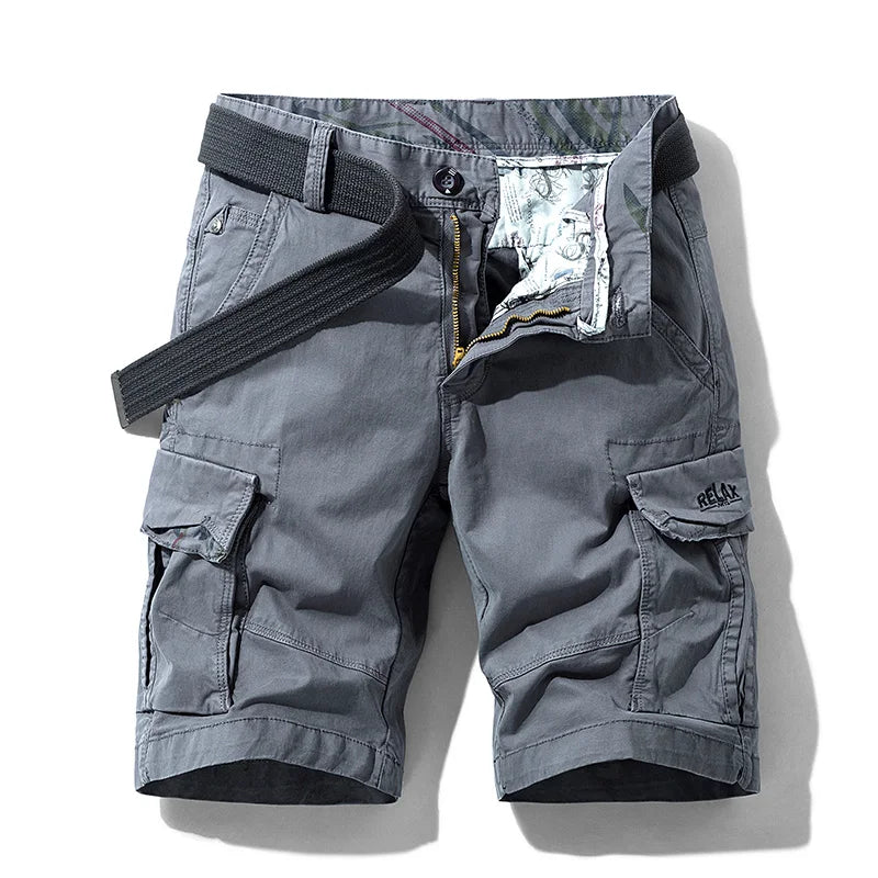 Summer Mens Multi Pockets Cotton Cargo Shorts Men Fashion Solid Quick Dry Shorts Men Outdoor Breathable Military Shorts Male Hot