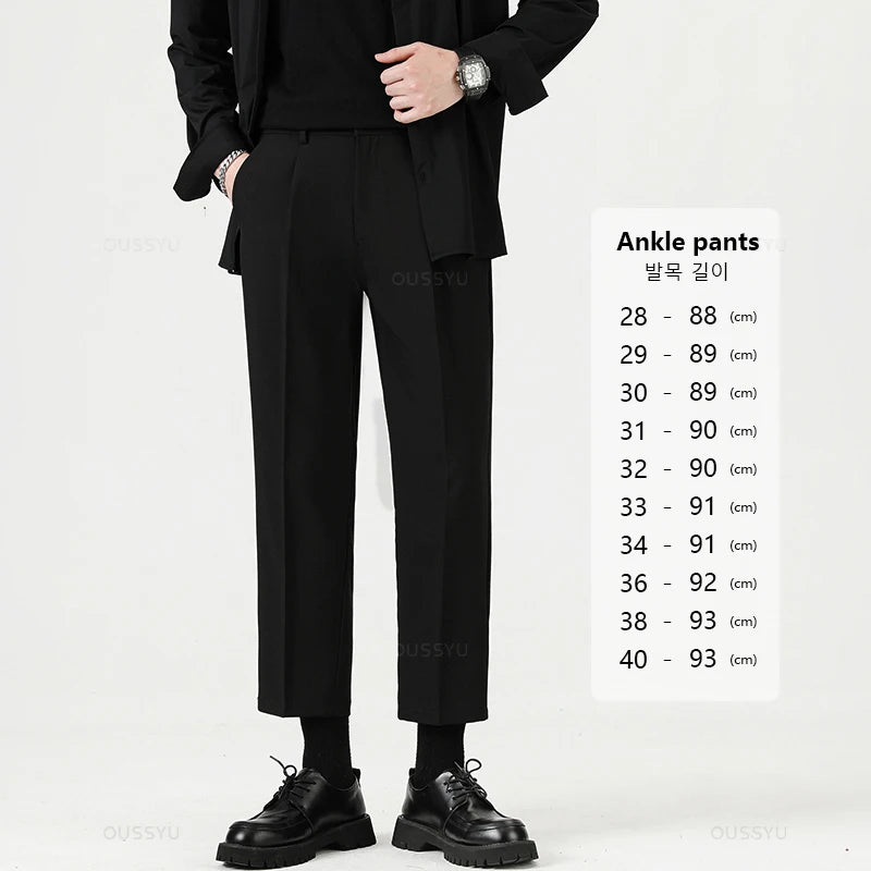 Brand Clothing Smooth Suit Pants Men Business Thin Formal Ankle Length Work Pant Korean Casual Long Trousers Male Oversized 40