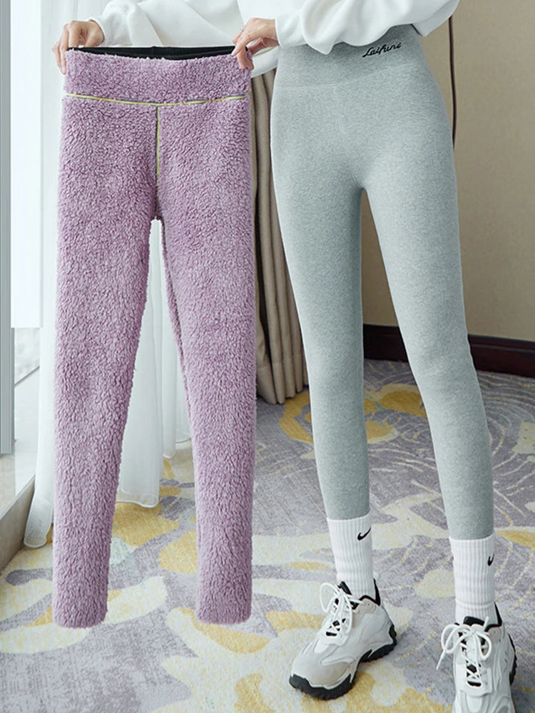 Thicken Leggings Women Threaded Slim Winter Warm Thick Legging High Waist Elastic Fleece Thermo Leggings Woman Casual Tights