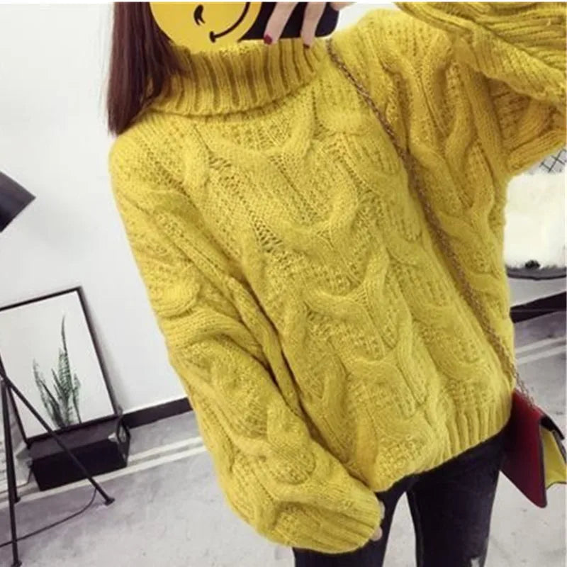 Thicken Twist Turtleneck Sweater Knitwear Women's 2025 Winter New Loose Long-sleeve Pullover Warm Short Sweater Casual Tops